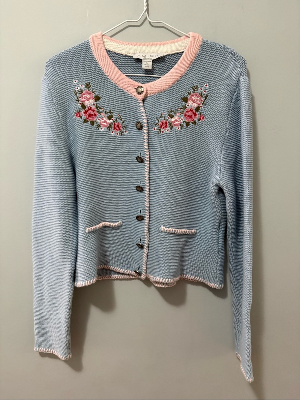 Amisu Light Blue Embroidered Floral Cardigan Sweater
